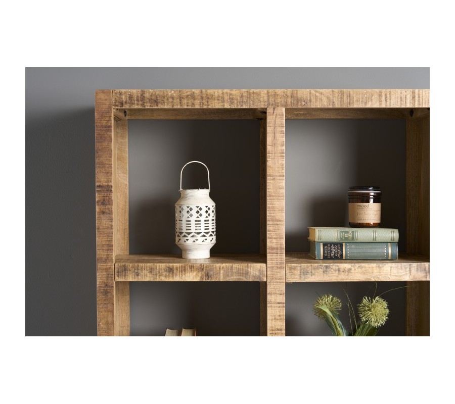 Industrial solid shelf Steele Craft made of mango wood with eight shelves and black metal legs 180cm