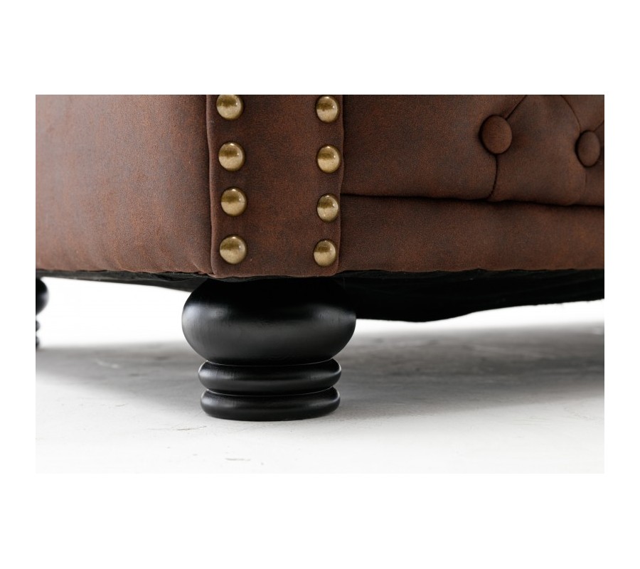 Chesterfield timeless brown three-seater lounger with designer stitching 205cm