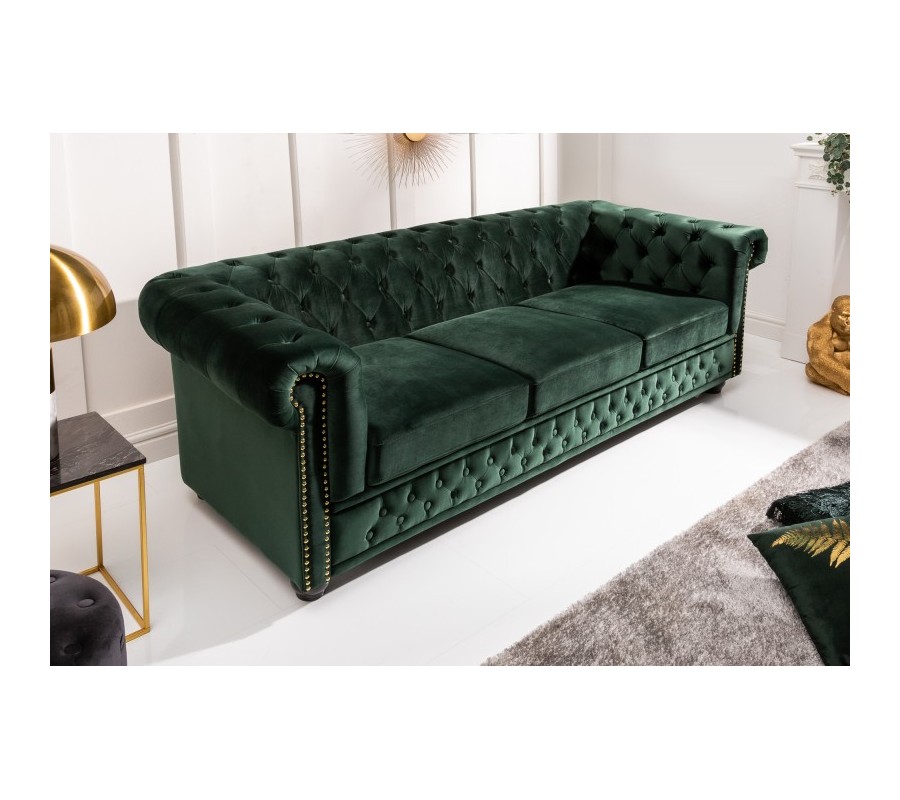 Chesterfield timeless Green three-seater lounger with designer stitching 205cm