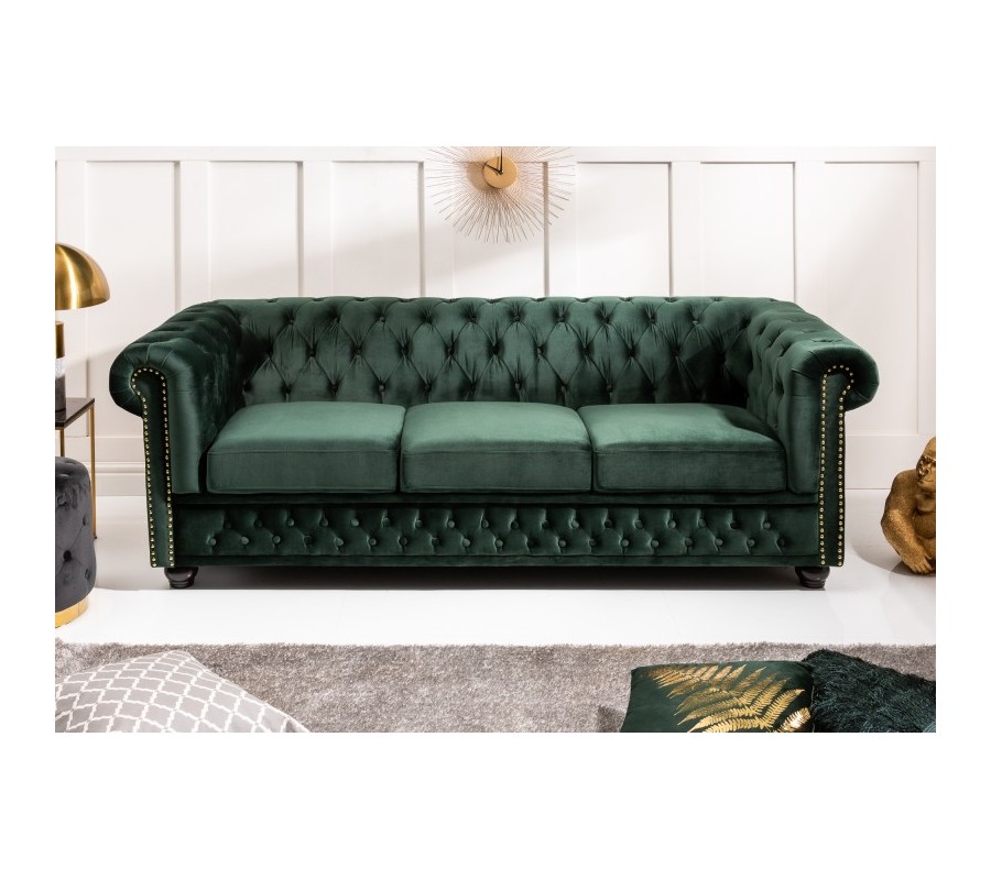 Chesterfield timeless Green three-seater lounger with designer stitching 205cm