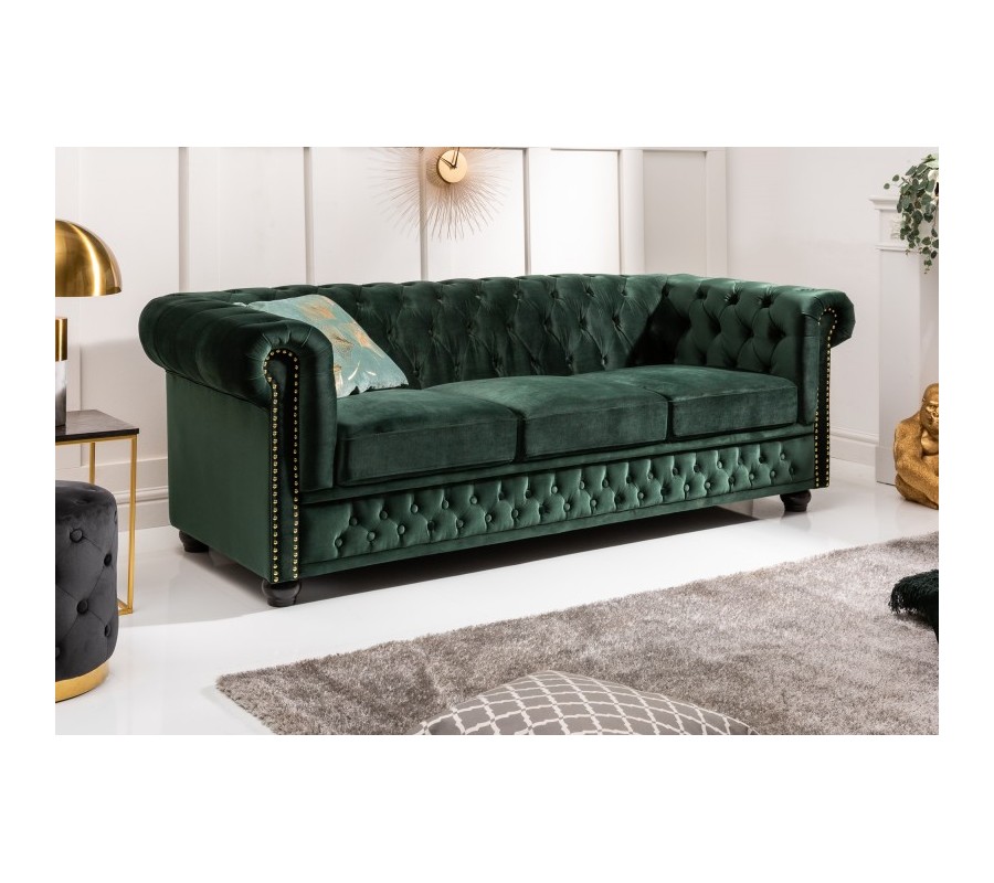 Chesterfield timeless Green three-seater lounger with designer stitching 205cm