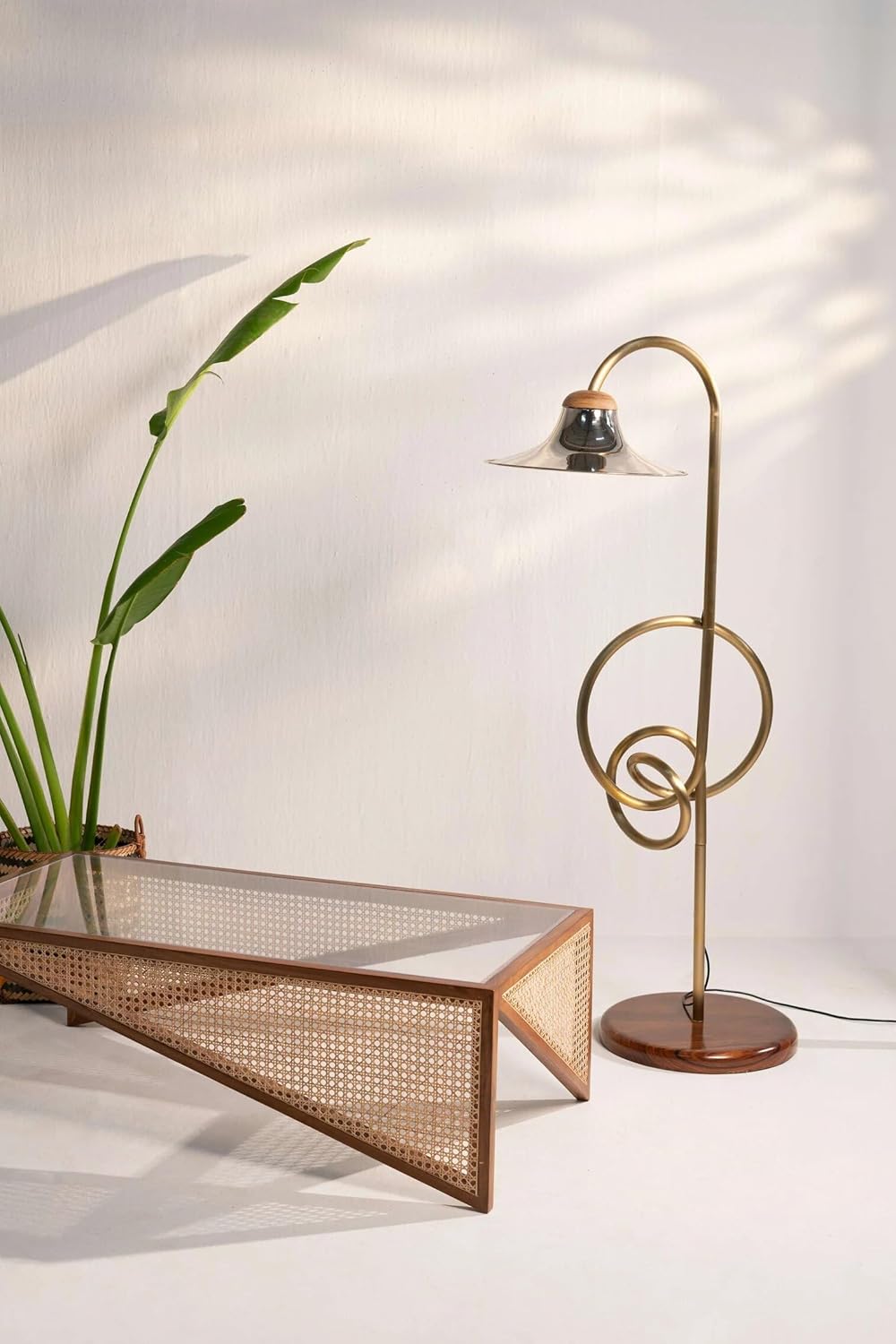 FURNEEZY The Classic Sundial Table for Living Room | Rattan Coffee Table with Glass.