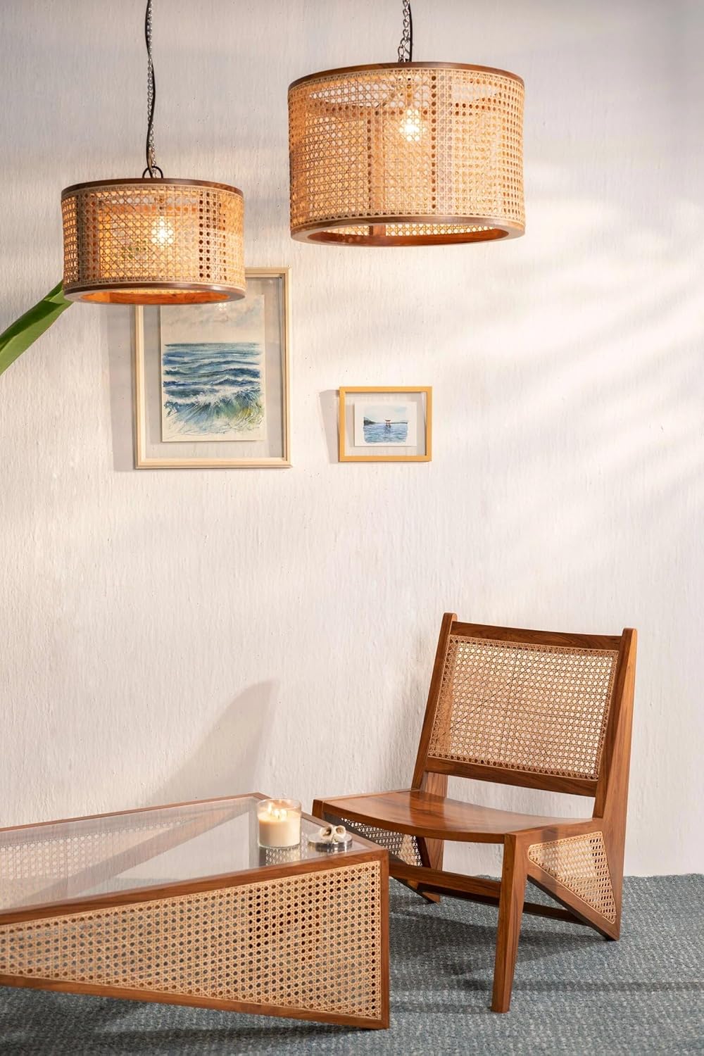 FURNEEZY The Classic Sundial Table for Living Room | Rattan Coffee Table with Glass.