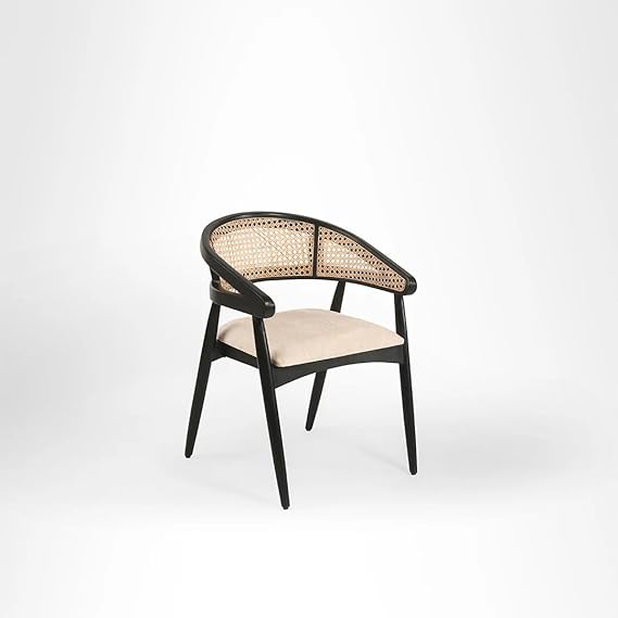FURNEEZY Rattan ARM Chair for Living Room and Office | Rattan Furniture |Cane Furniture | (Matt Black)