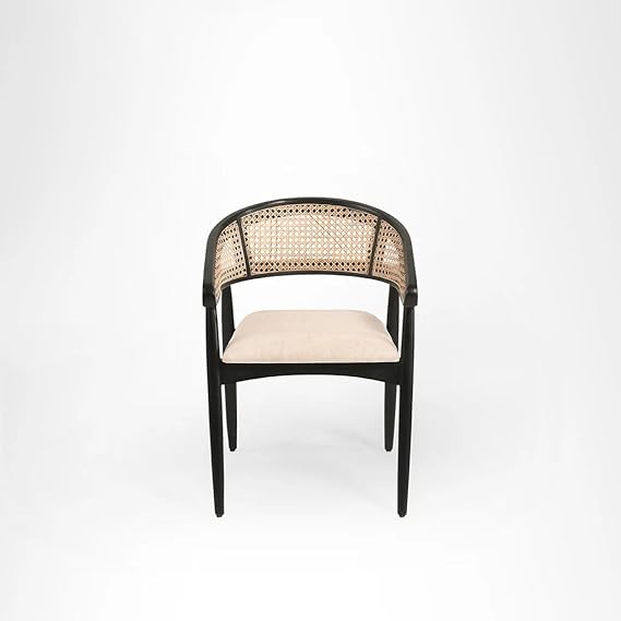 FURNEEZY Rattan ARM Chair for Living Room and Office | Rattan Furniture |Cane Furniture | (Matt Black)