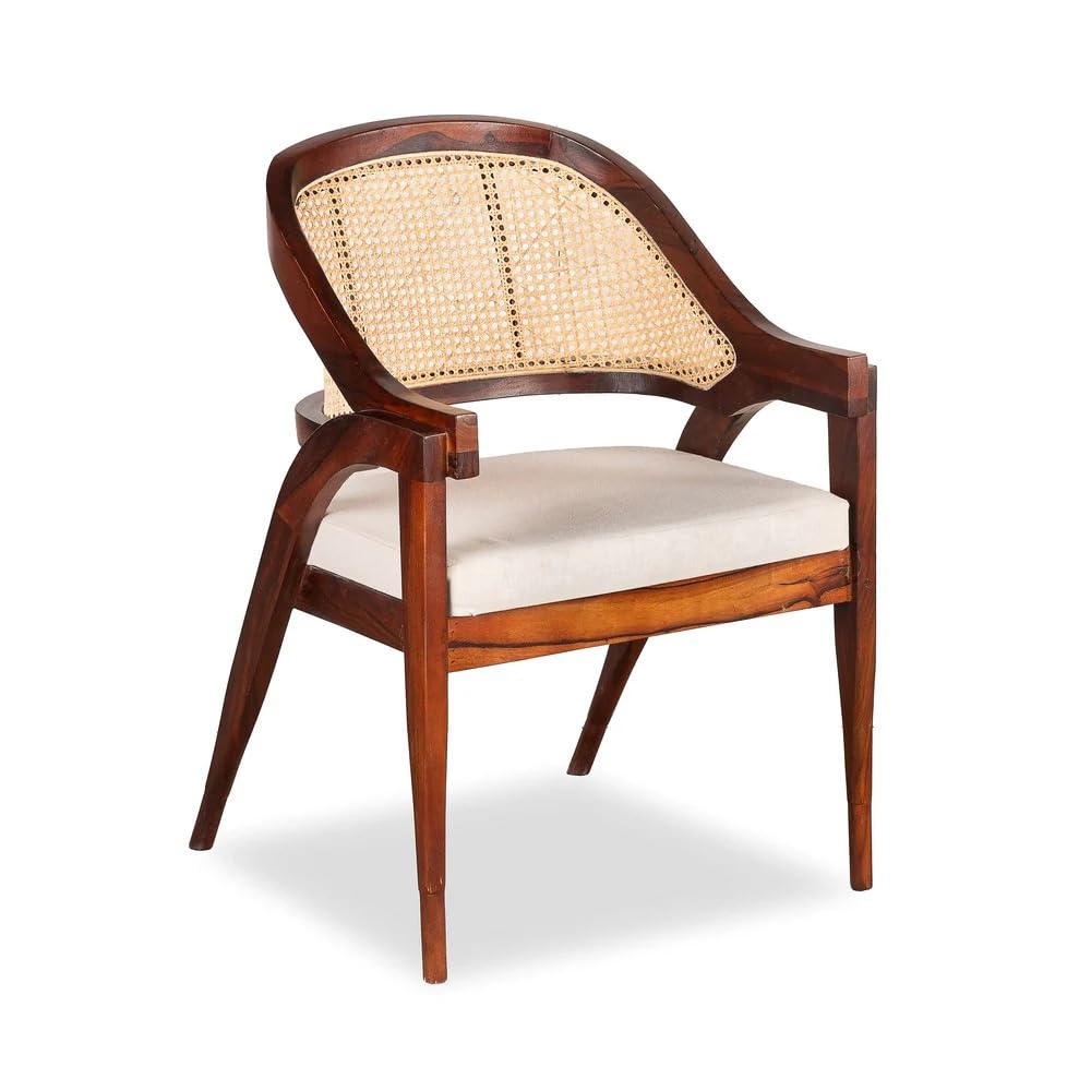 FURNEEZY Rattan ARM Chair for Living Room and Office | Rattan Furniture |Cane Furniture | (Honey Finish)