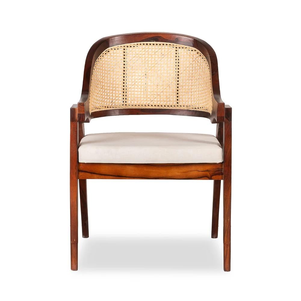 FURNEEZY Rattan ARM Chair for Living Room and Office | Rattan Furniture |Cane Furniture | (Honey Finish)