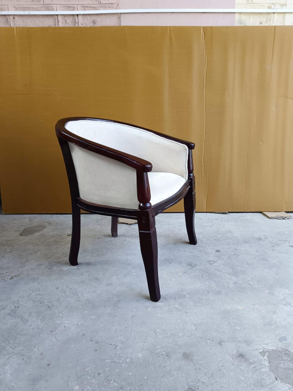 FURNEEZY sheesham Wood Arm Chair with Cream Velvet Uphostry for Living Room and Office