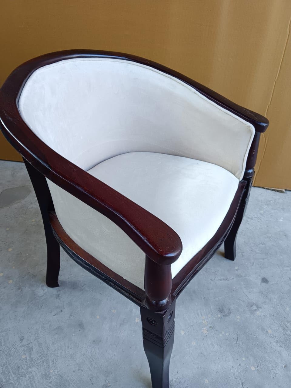 FURNEEZY sheesham Wood Arm Chair with Cream Velvet Uphostry for Living Room and Office