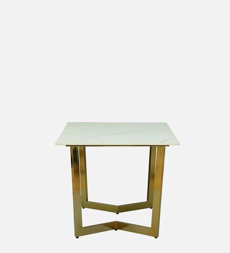 Furneezy White Epoxy Marble Finish Six-Seater Antique Gold Frame Dining Table with Cushion Chairs Meal Table for Dining Room Or Resturants | 150L x 90W x 75H CM