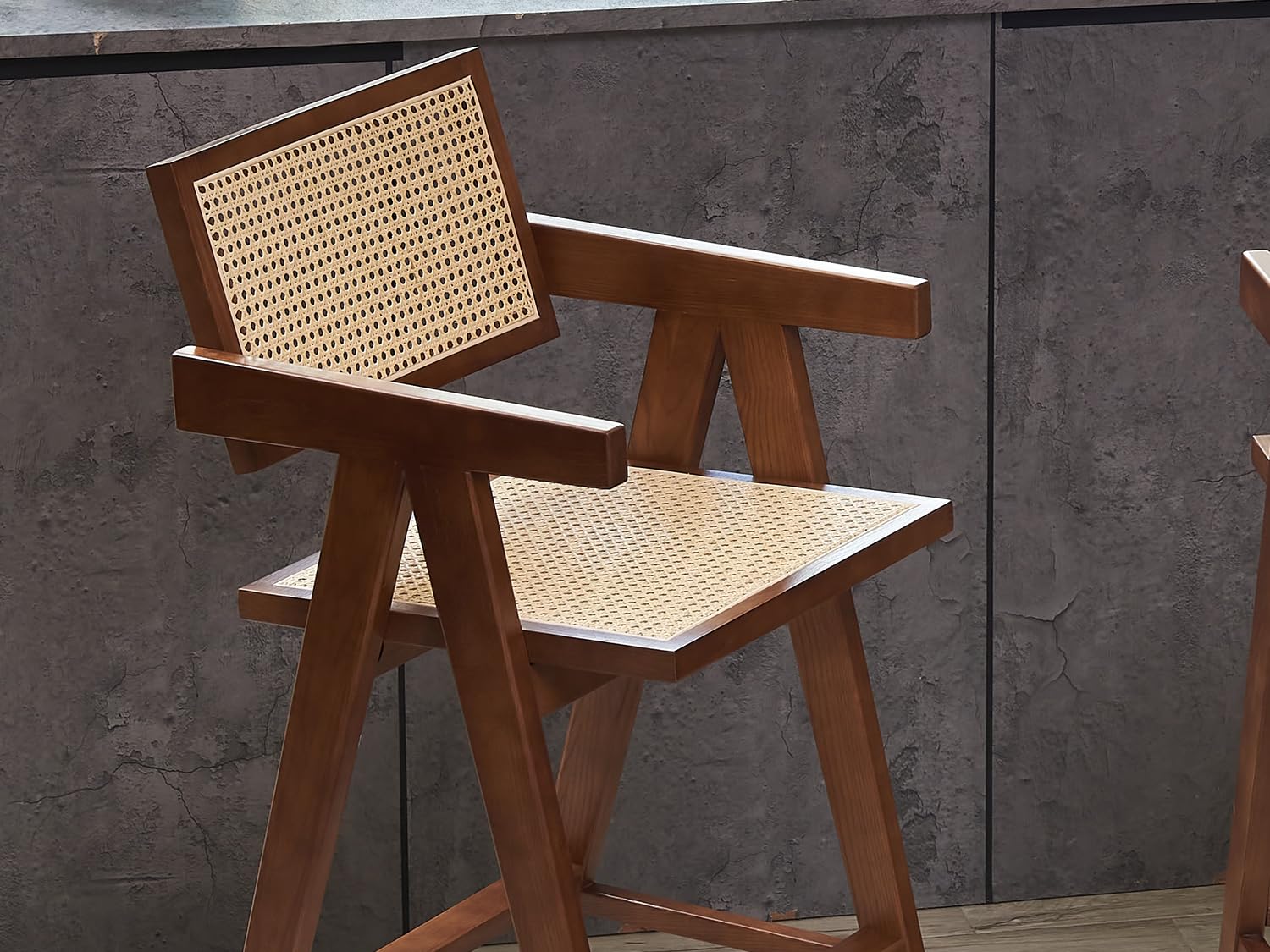 FURNEEZY Wesley Rattan Bar Stools (Set of Two) – Walnut Finidh for Living Room and Bar Room