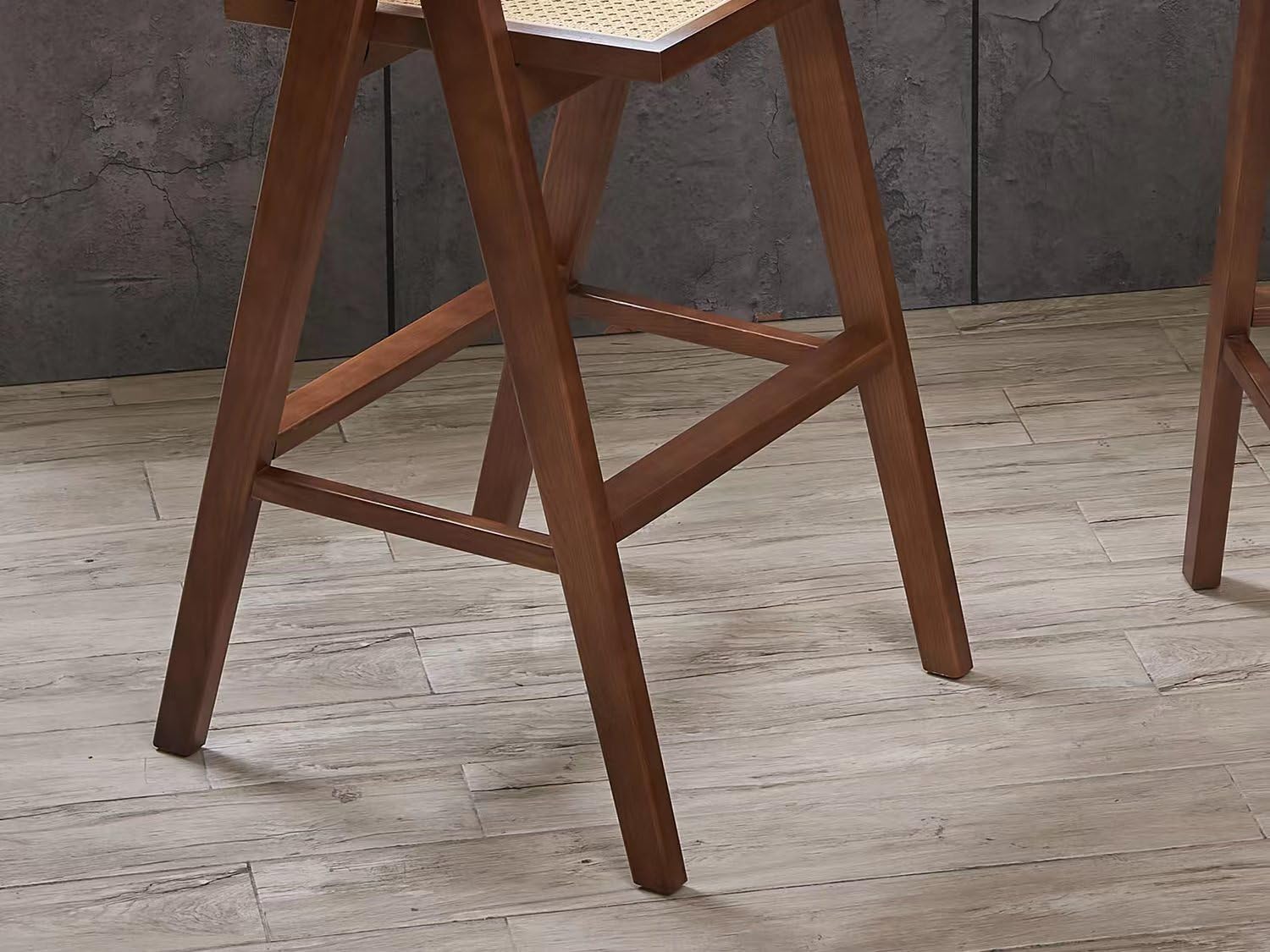 FURNEEZY Wesley Rattan Bar Stools (Set of Two) – Walnut Finidh for Living Room and Bar Room