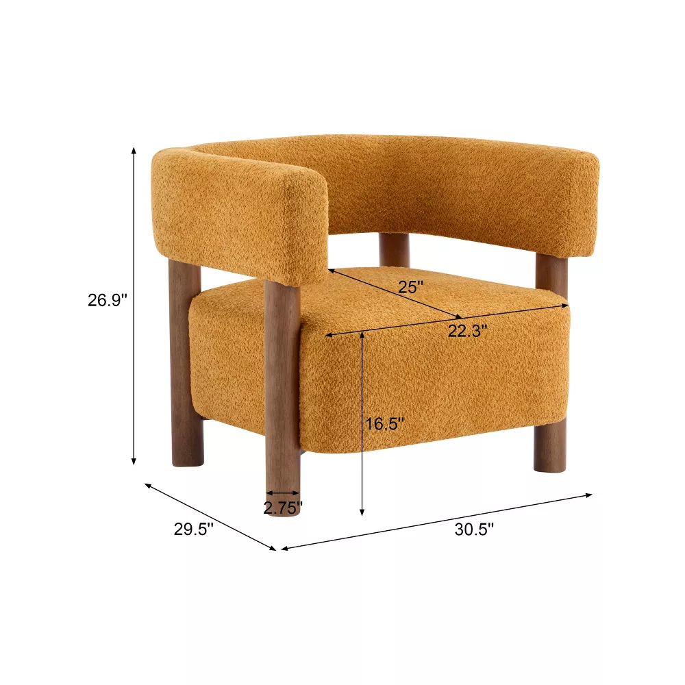 Christopher Knight Home Bram Rubberwood Boucle Upholstered Accent Arm Chair with Open Curved Back