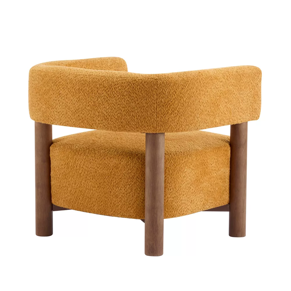 Christopher Knight Home Bram Rubberwood Boucle Upholstered Accent Arm Chair with Open Curved Back