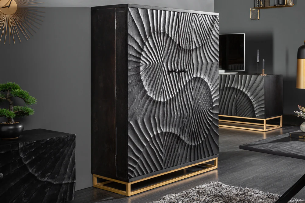 Modern Textured Bar Cabinet in Mango Wood