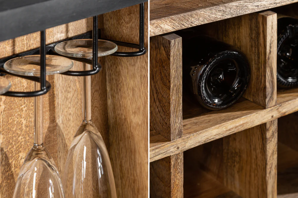 Modern Textured Bar Cabinet in Mango Wood