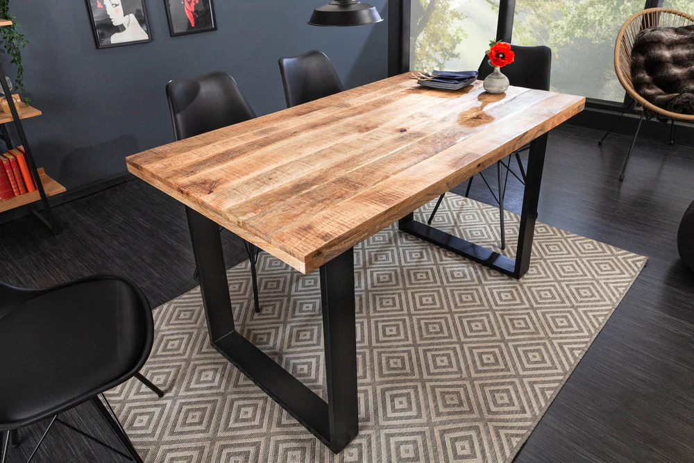 Solid Mango  Wood Dining Table With Matte Black U Frame Legs