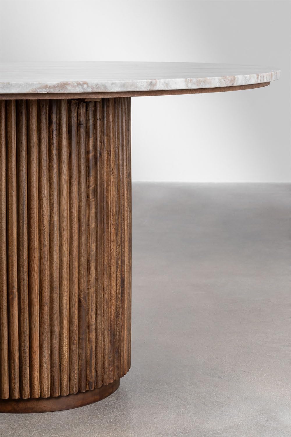FURNEEZY Round Dining Table in Marble and Mango Wood (Ø120 cm) Giselda | Mango Wood Dining Table 4 Seater with Marble