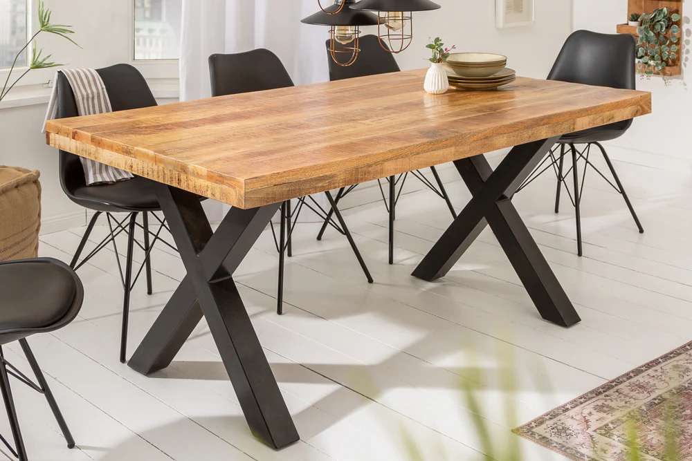 Solid Mango  Wood Dining Table With Matte Black X Frame Legs
