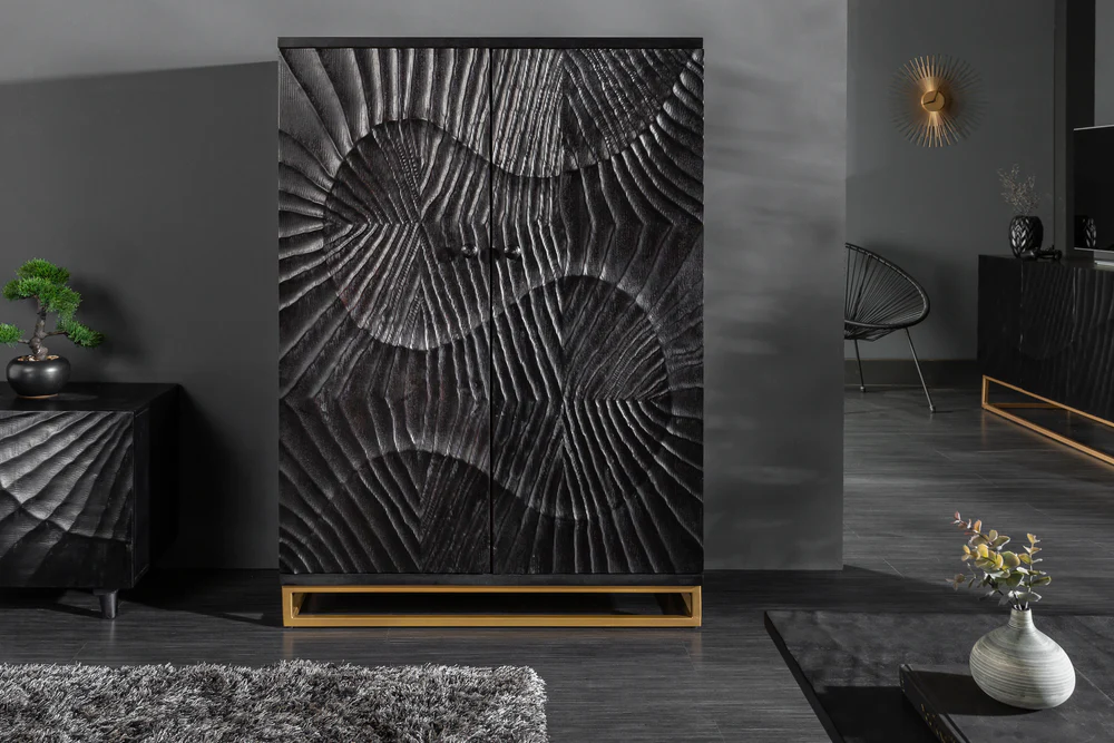 Modern Textured Bar Cabinet in Mango Wood