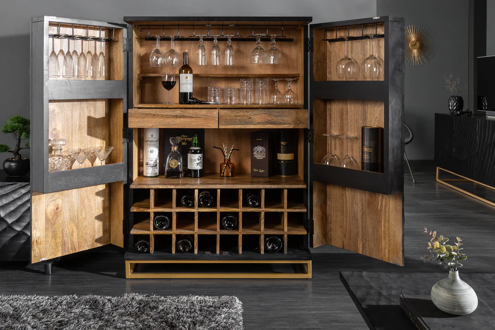 Modern Textured Bar Cabinet in Mango Wood