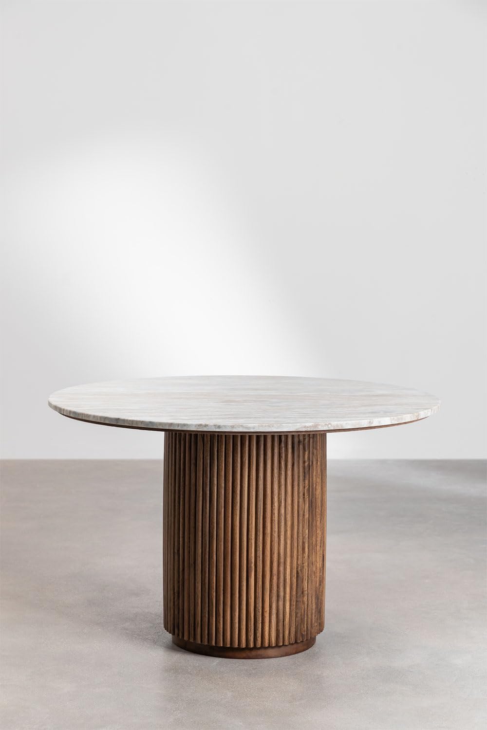 FURNEEZY Round Dining Table in Marble and Mango Wood (Ø120 cm) Giselda | Mango Wood Dining Table 4 Seater with Marble