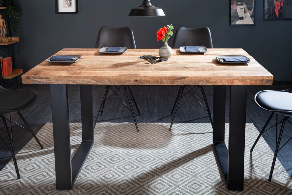 Solid Mango  Wood Dining Table With Matte Black U Frame Legs
