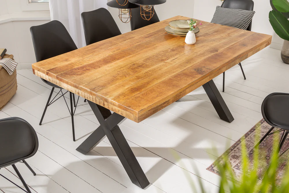 Solid Mango  Wood Dining Table With Matte Black X Frame Legs