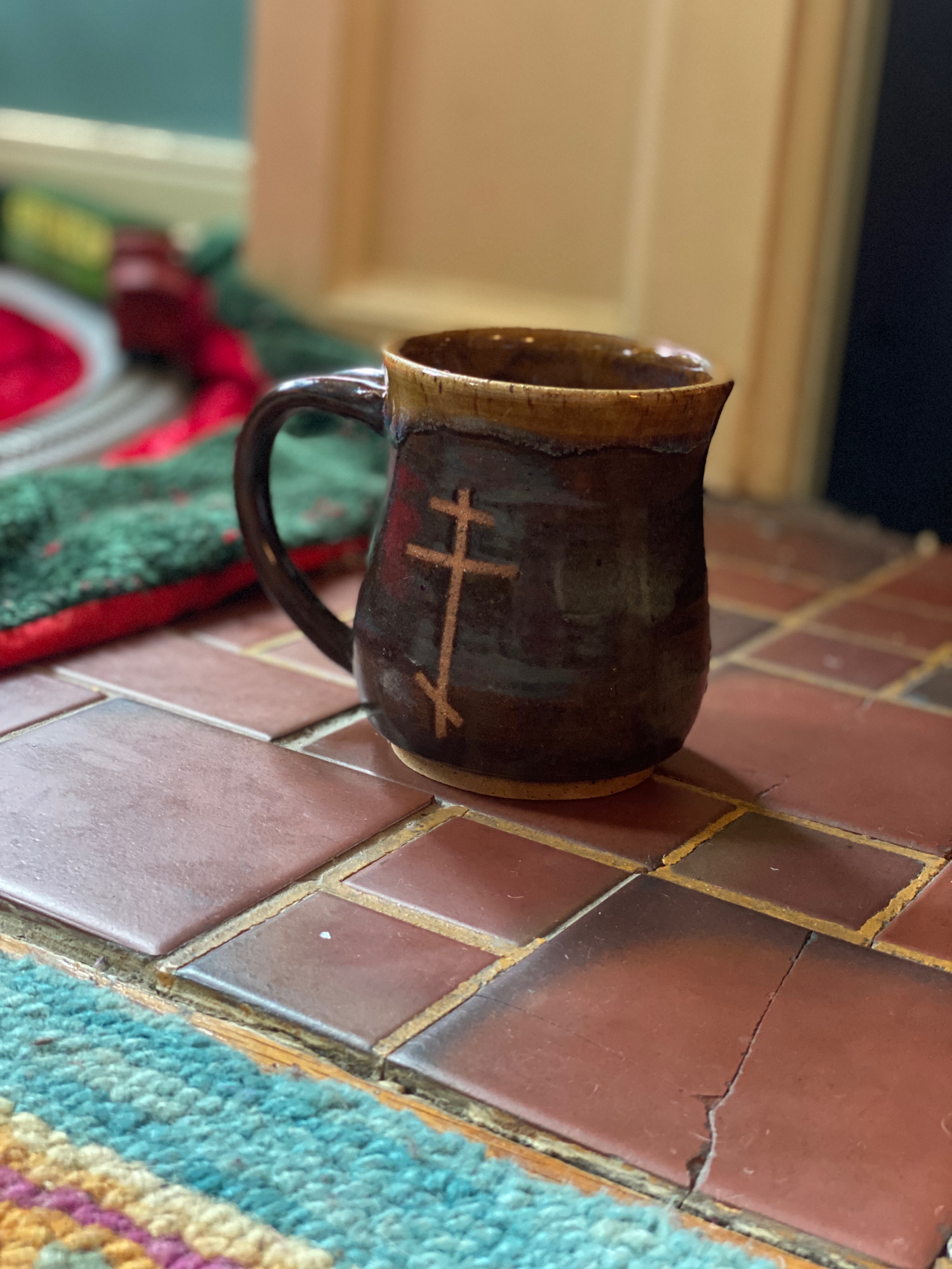 Handmade Orthodox Cross Mug, 14 oz