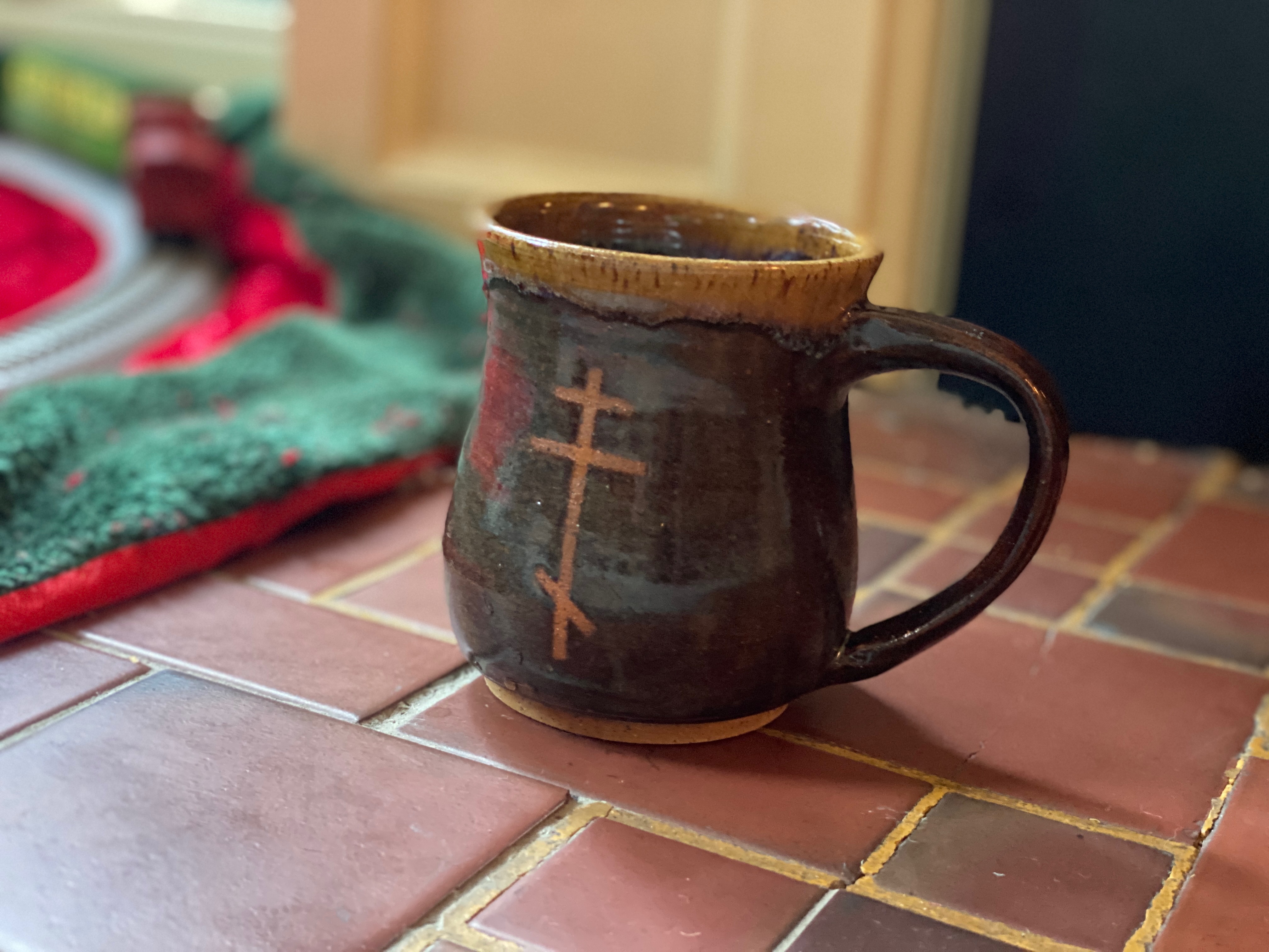 Handmade Orthodox Cross Mug, 14 oz
