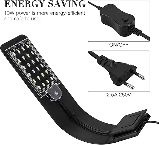 XREUCTOP Lampe LED Aquarium 24 LED 10W, Prise EU, Couleur noire