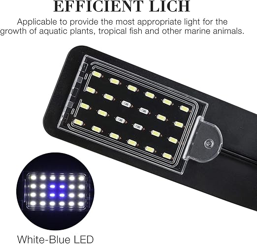 XREUCTOP Lampe LED Aquarium 24 LED 10W, Prise EU, Couleur noire