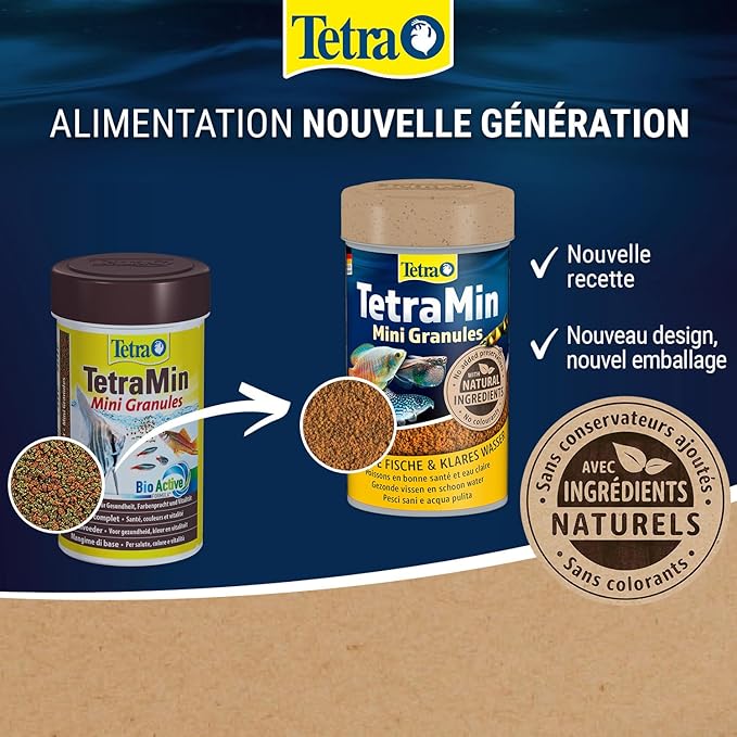 TetraMin Mini Granules Nutri Evolution - Aliment Complet en Mini Granulés aux Ingrédients Naturels pour Poissons de Petite Taille – Recette améliorée Sans conservateurs ajoutés Sans colorants - 100 ml