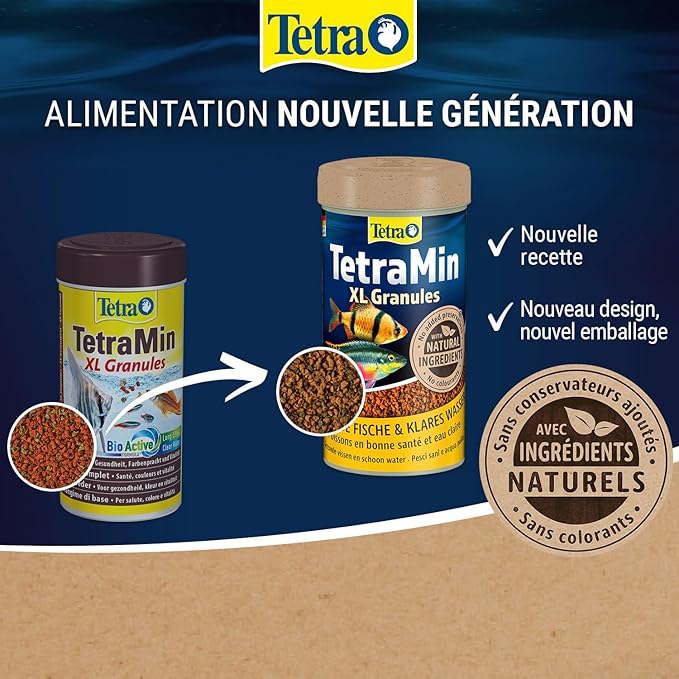 TetraMin XL Granules Nutri Evolution - Aliment Complet en Granulés aux Ingrédients Naturels pour Les Grands Poissons Tropicaux – Sans conservateurs ajoutés ni colorants - Boîte PET recyclé - 250 ml