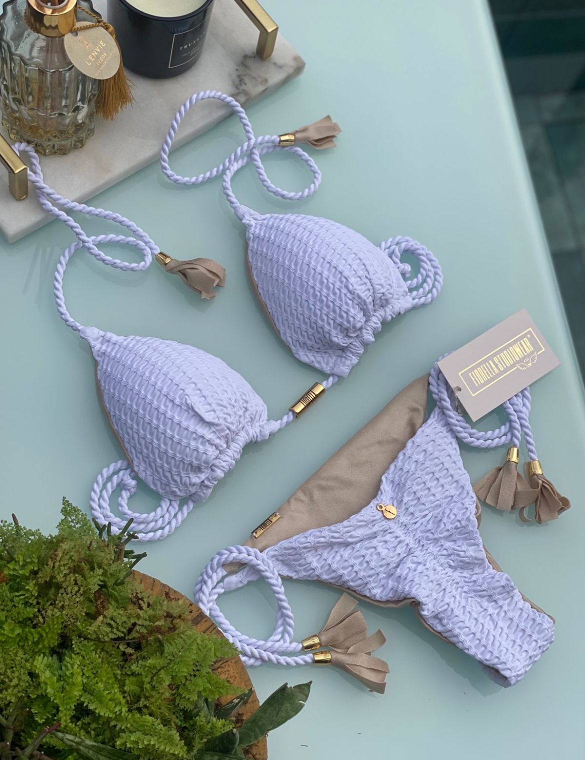 Elegant White & Nude Triangle Bikini