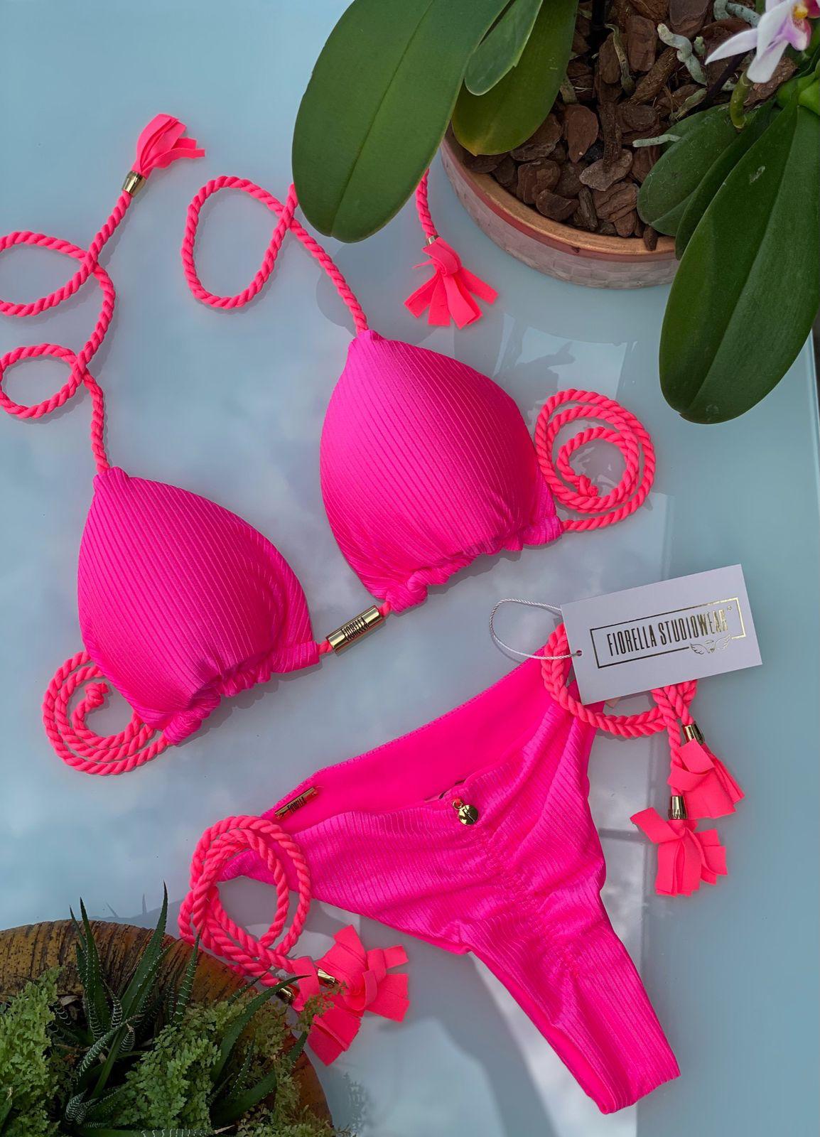 Neon Pink Triangle Bikini