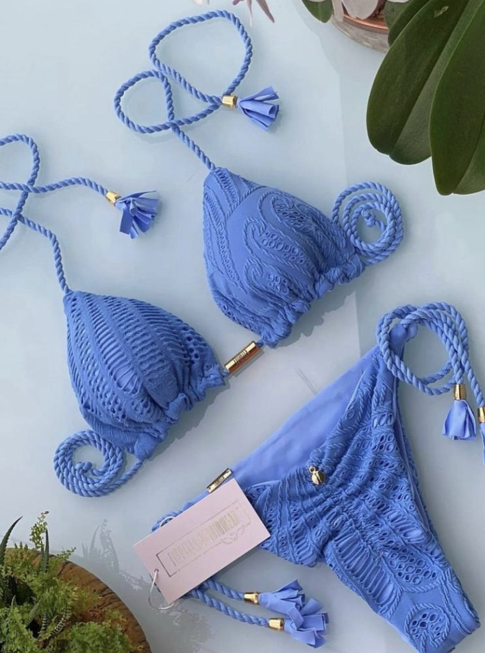 Sky Blue Lace Triangle Bikini