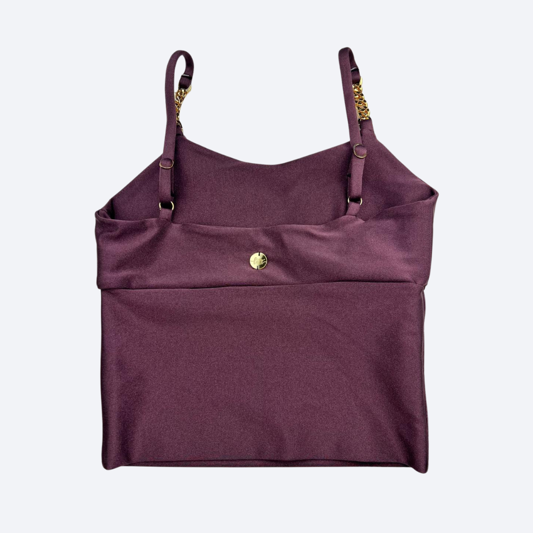 Taupe Purple Sculpt Fit Crop Top with Gold Chain Straps - Irina
