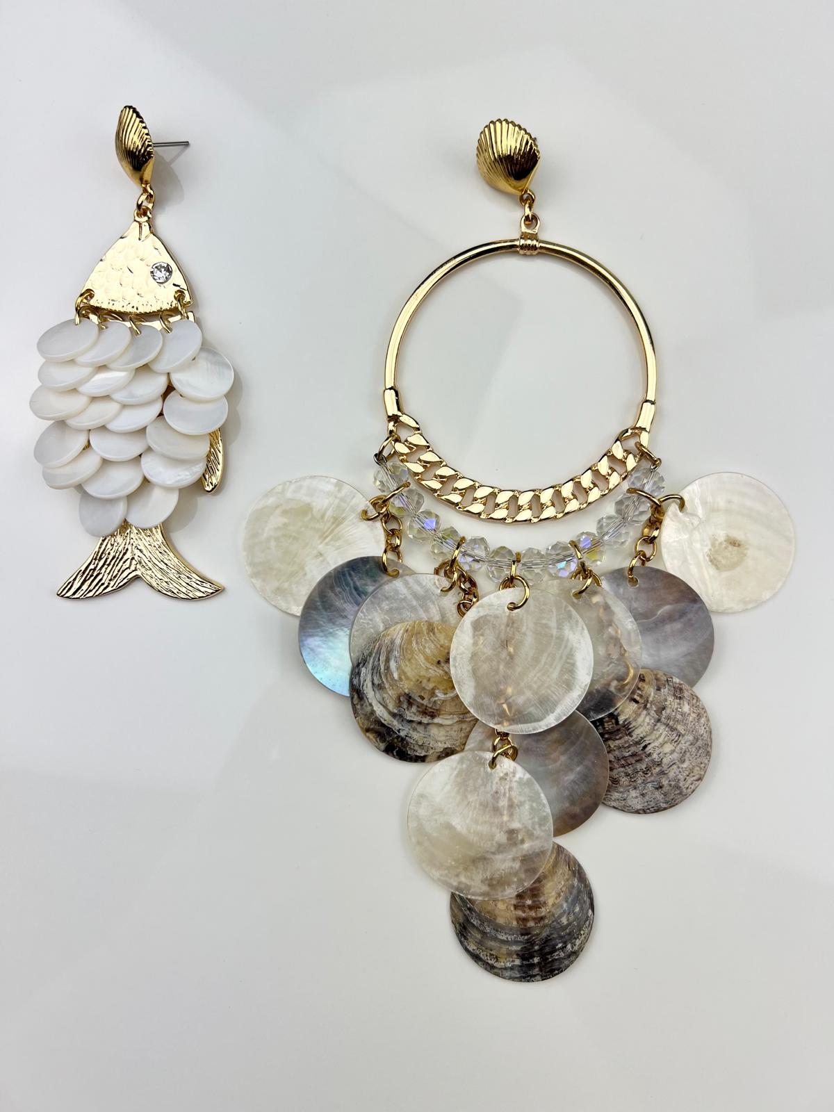 Gold-Plated Seashell & Mother of Pearl Earrings: Coastal Beach Jewelry