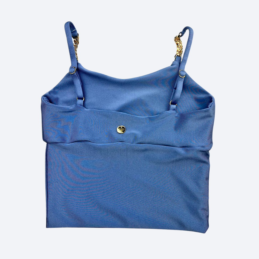 Sky Blue Sculpt Fit Crop Top with Gold Chain Straps - Irina
