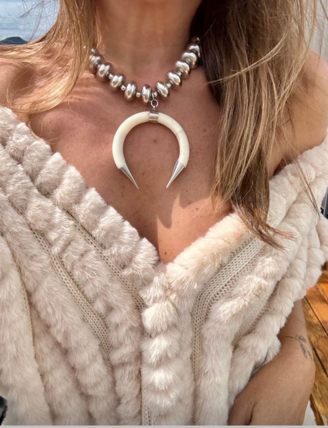 Boho Silver Horn Necklace