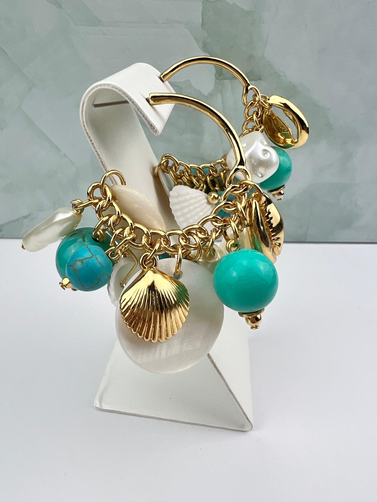 Coastal Charm: Gold-Plated Seashell & Aquamarine Earrings