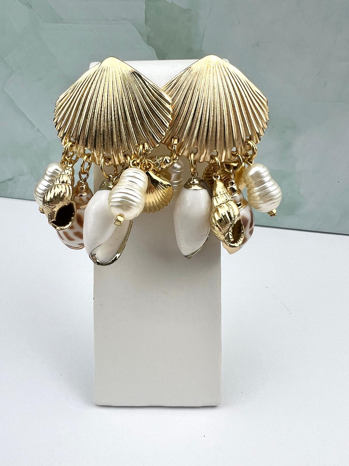 White & Gold Shell Earrings