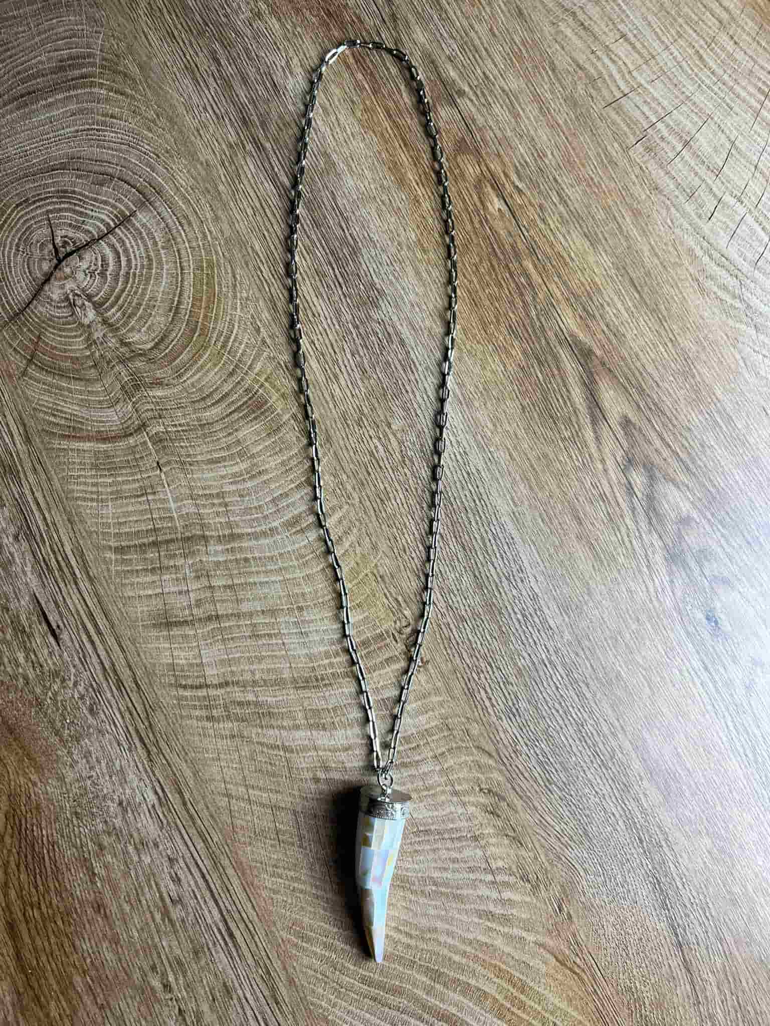 Boho Pearl Horn Long Necklace 