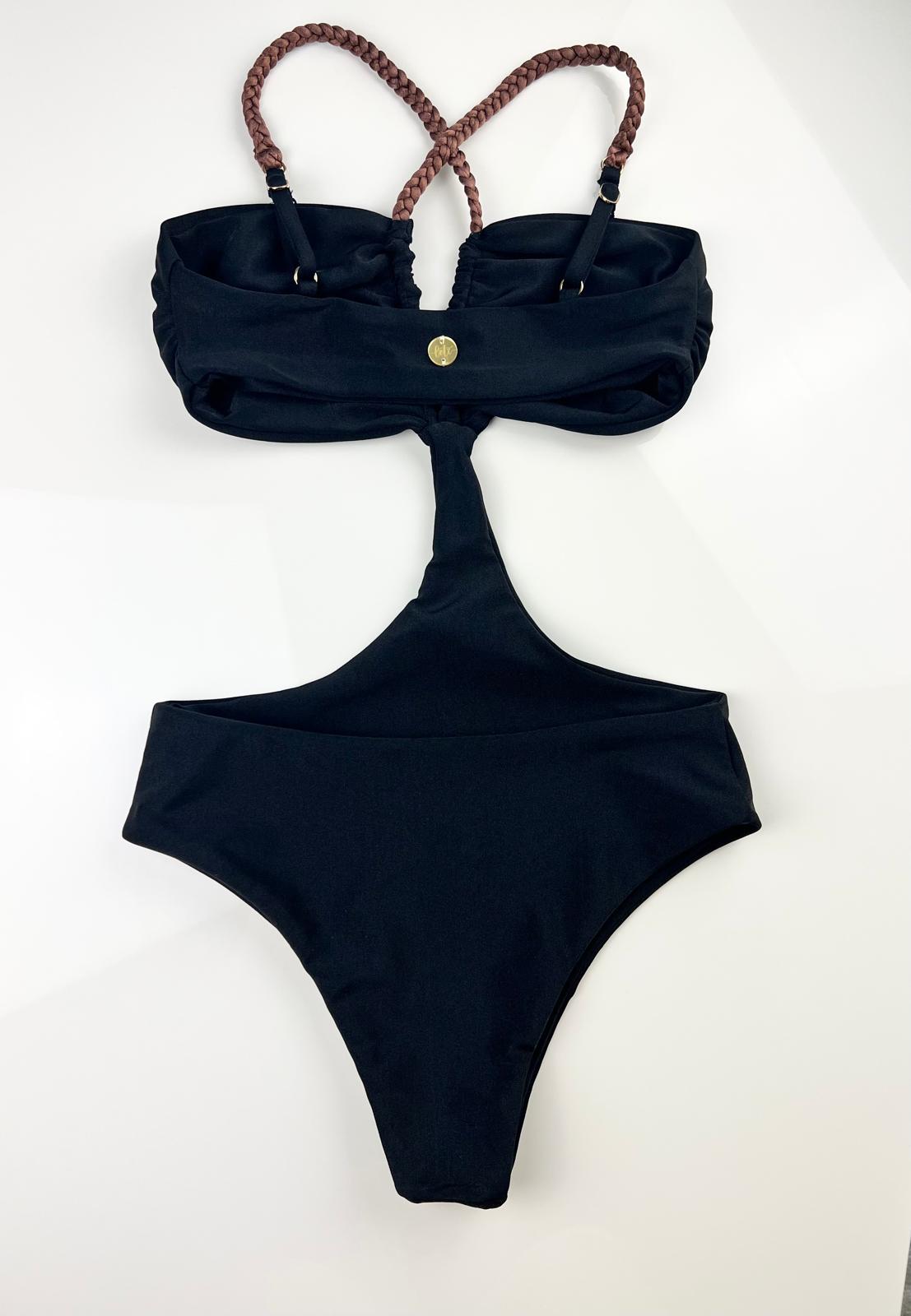 Black Monokini – Fitness & Swim Bodysuit with Brazilian Cut and Braided Straps