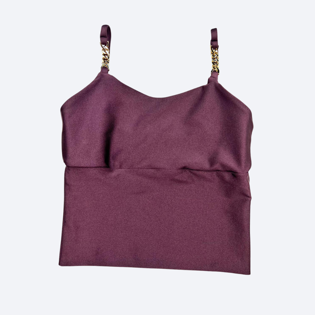 Taupe Purple Sculpt Fit Crop Top with Gold Chain Straps - Irina