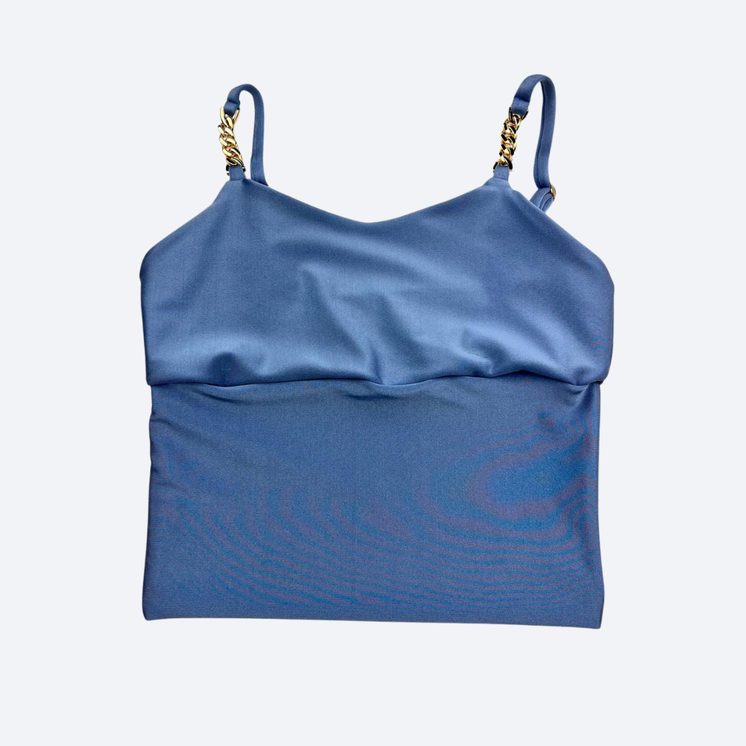 Sky Blue Sculpt Fit Crop Top with Gold Chain Straps - Irina