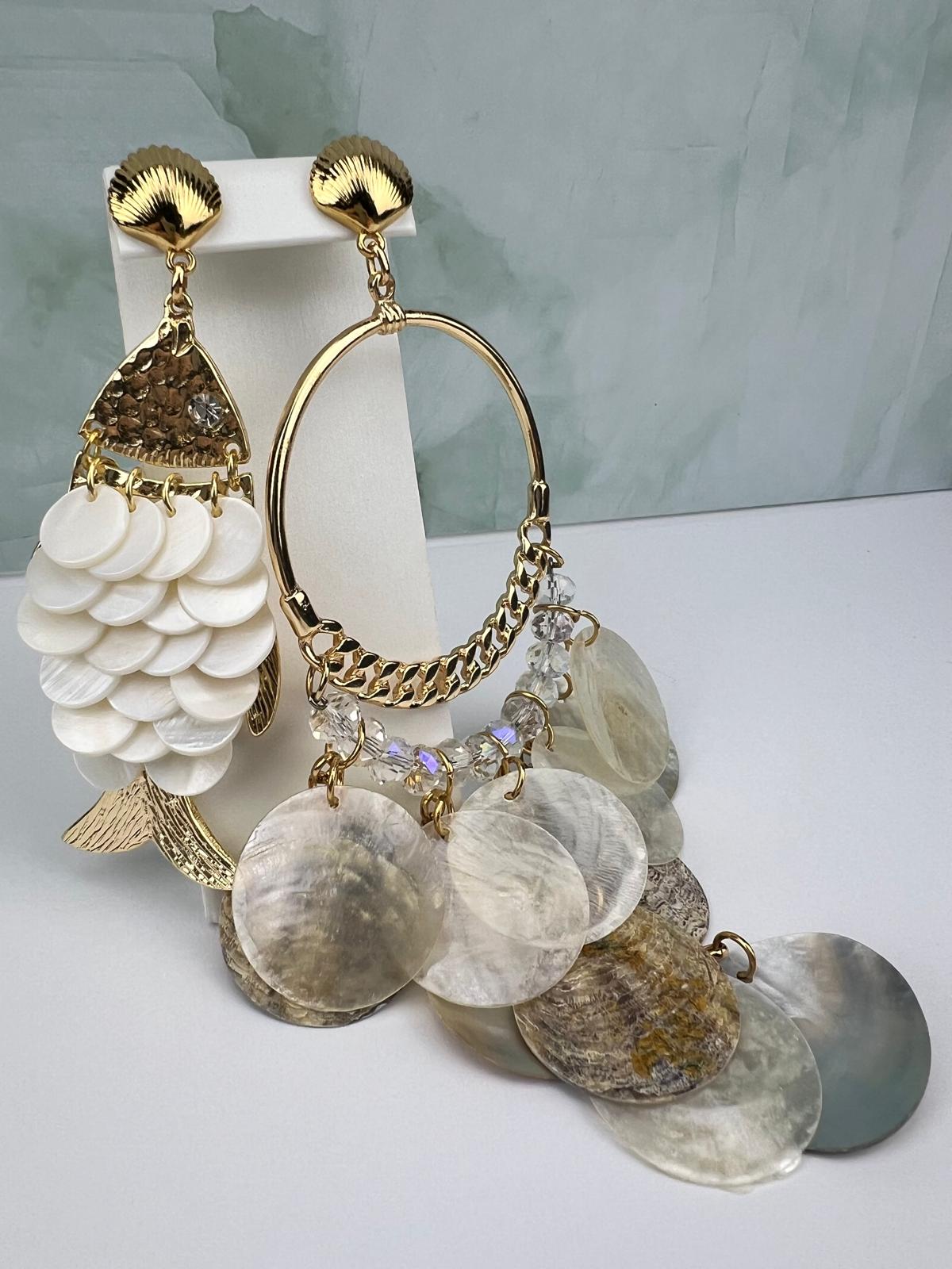 Gold-Plated Seashell & Mother of Pearl Earrings: Coastal Beach Jewelry