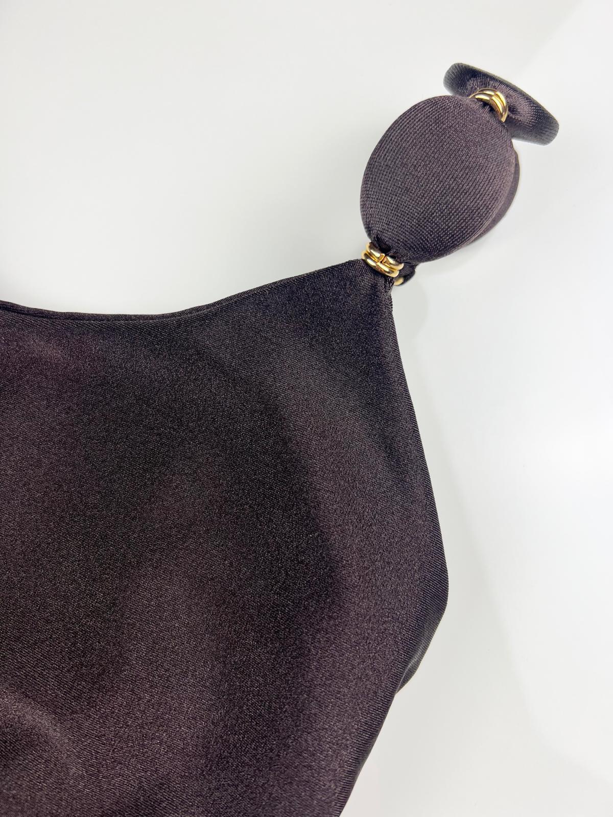 Dark Coffee Brown Bodysuit Swimsuit – One-Piece with Beaded Straps and Gold Details | Sleek & Stylish Swimwear / Fitness Wear