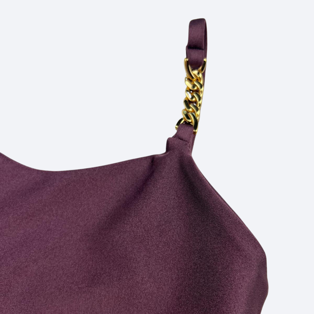 Taupe Purple Sculpt Fit Crop Top with Gold Chain Straps - Irina